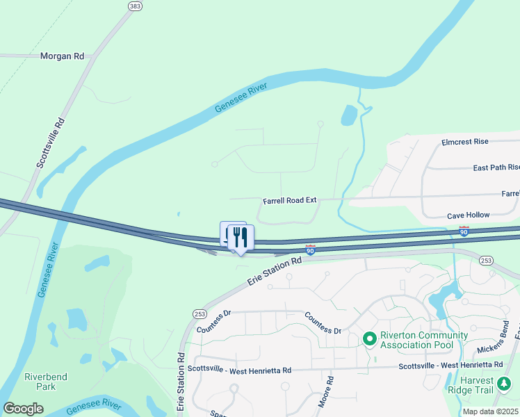 map of restaurants, bars, coffee shops, grocery stores, and more near Farrell Road Ext in West Henrietta