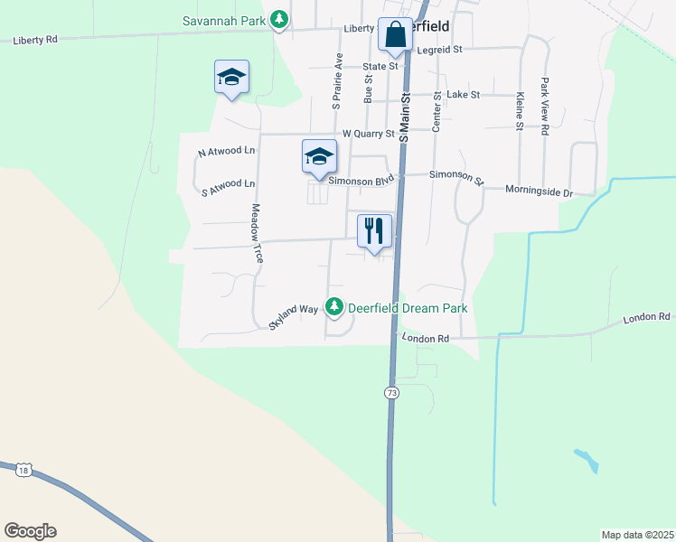map of restaurants, bars, coffee shops, grocery stores, and more near 109 Washburn Road in Deerfield