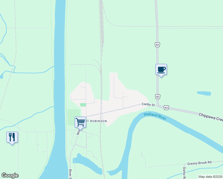 map of restaurants, bars, coffee shops, grocery stores, and more near 47 Thorold Avenue in Thorold