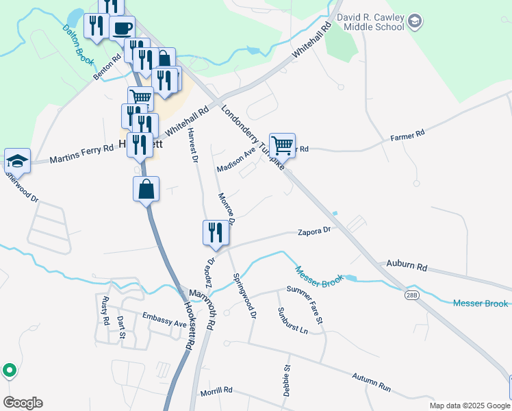 map of restaurants, bars, coffee shops, grocery stores, and more near 14 Jefferson Drive in Hooksett