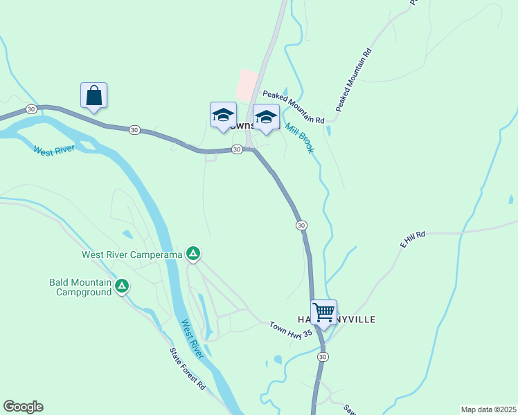 map of restaurants, bars, coffee shops, grocery stores, and more near 1939 Vermont 30 in Townshend