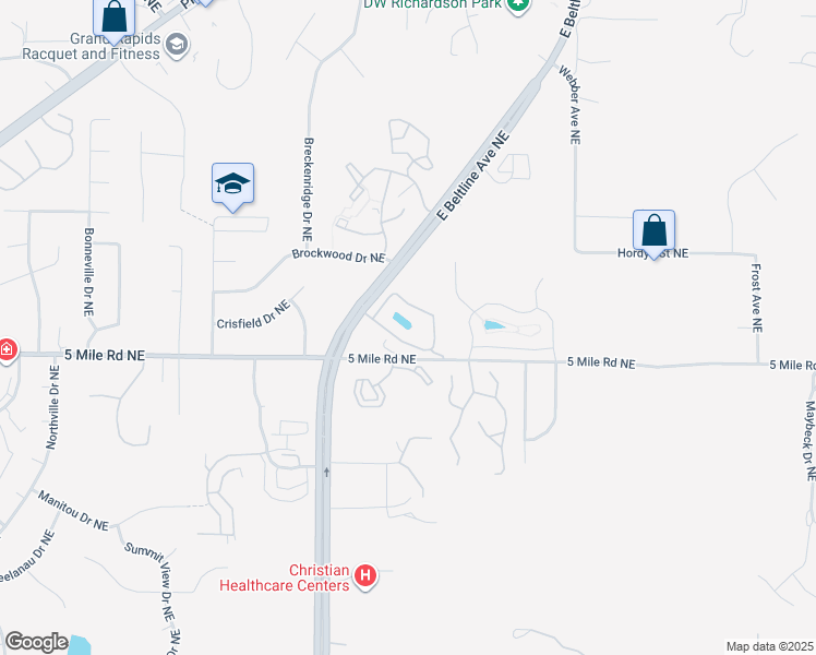 map of restaurants, bars, coffee shops, grocery stores, and more near 3352 Woodwind Drive Northeast in Grand Rapids