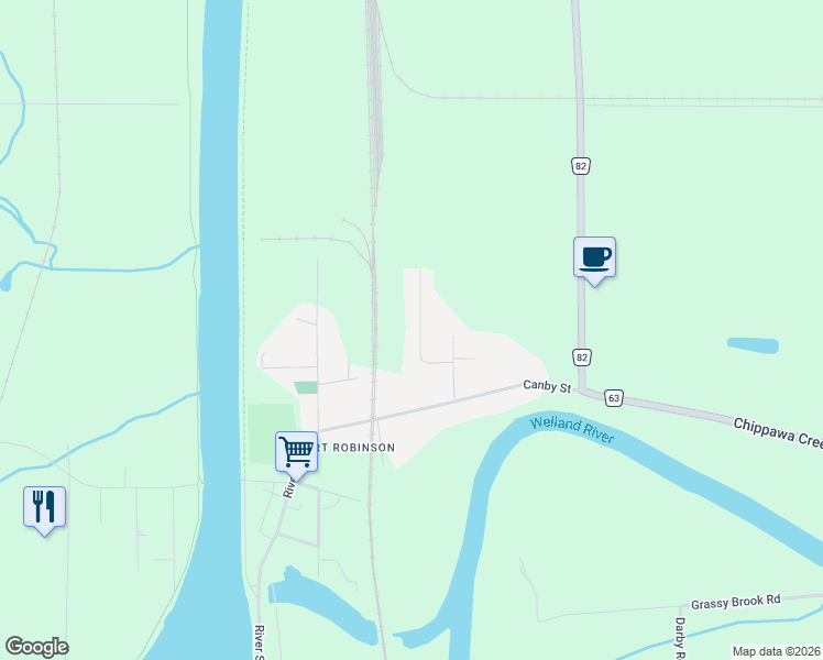 map of restaurants, bars, coffee shops, grocery stores, and more near 47 Thorold Avenue in Thorold