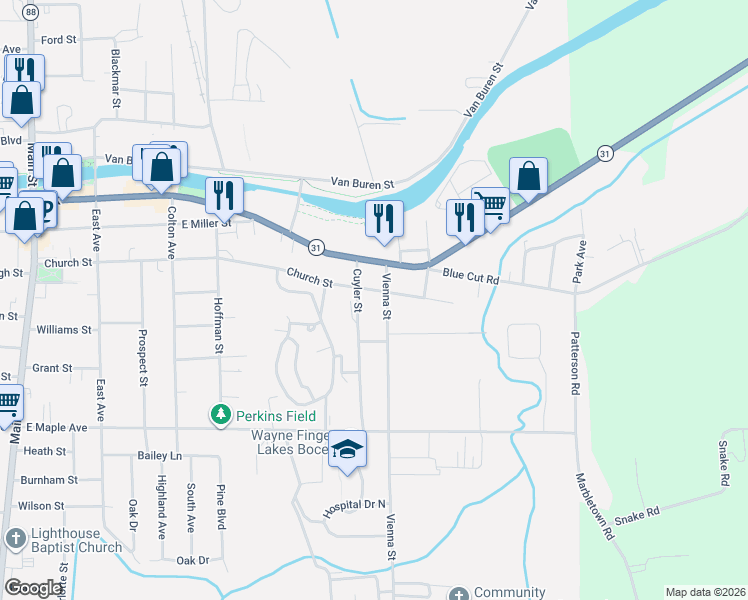 map of restaurants, bars, coffee shops, grocery stores, and more near 701 Church Street in Newark