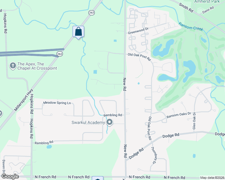 map of restaurants, bars, coffee shops, grocery stores, and more near 32 River Oak Lane in East Amherst