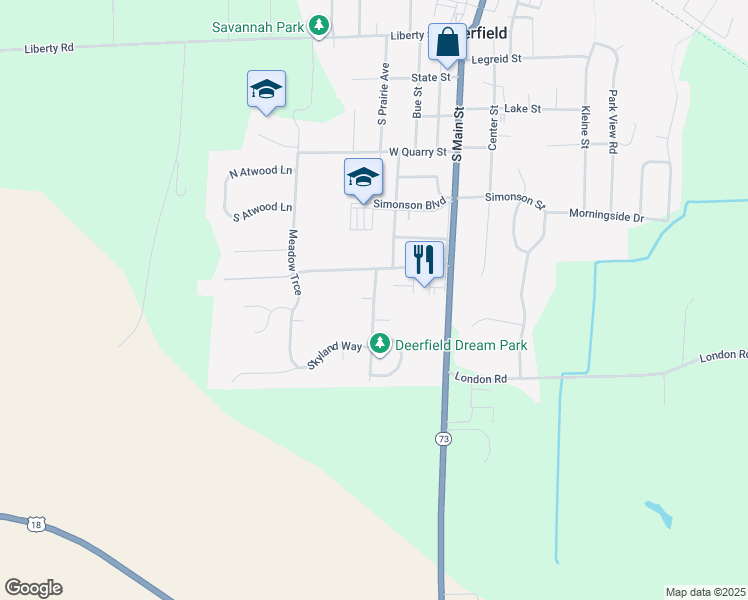 map of restaurants, bars, coffee shops, grocery stores, and more near 601 Autumn Wood Parkway in Deerfield