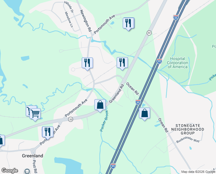 map of restaurants, bars, coffee shops, grocery stores, and more near 42 Ocean Road in Greenland