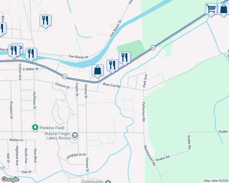 map of restaurants, bars, coffee shops, grocery stores, and more near 723 Blue Cut Road in Newark