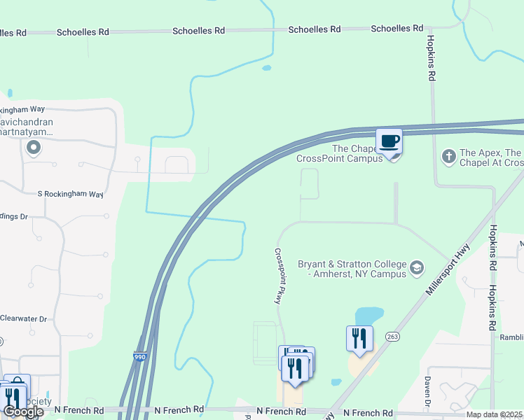 map of restaurants, bars, coffee shops, grocery stores, and more near 300 Crosspoint Parkway in Getzville