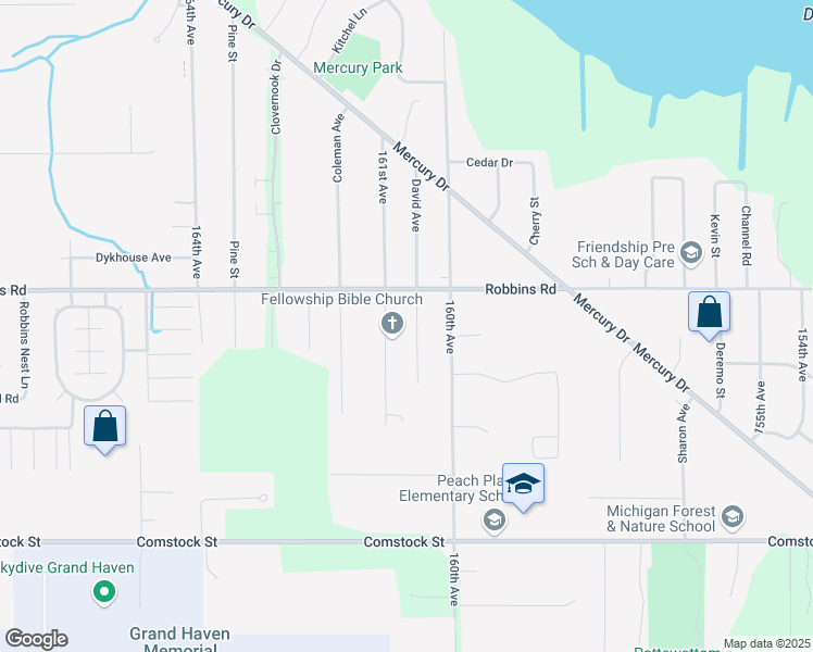 map of restaurants, bars, coffee shops, grocery stores, and more near 15131 David Avenue in Grand Haven