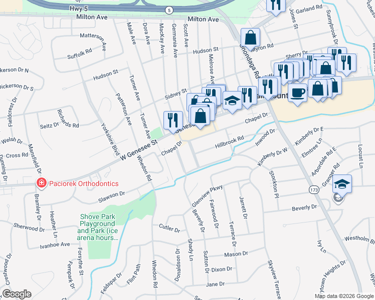 map of restaurants, bars, coffee shops, grocery stores, and more near 100 Hollowcrest Rd in Fairmount