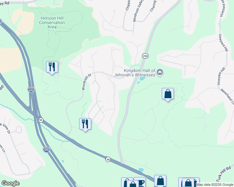 map of restaurants, bars, coffee shops, grocery stores, and more near 28 Bristol View Drive in Fairport