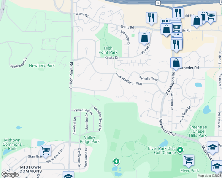 map of restaurants, bars, coffee shops, grocery stores, and more near 7433 Welton Drive in Madison