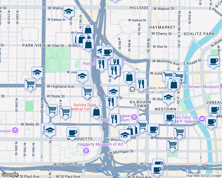 map of restaurants, bars, coffee shops, grocery stores, and more near 1036 North 10th Street in Milwaukee