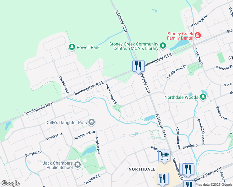 map of restaurants, bars, coffee shops, grocery stores, and more near 568 Kokanee Road in London