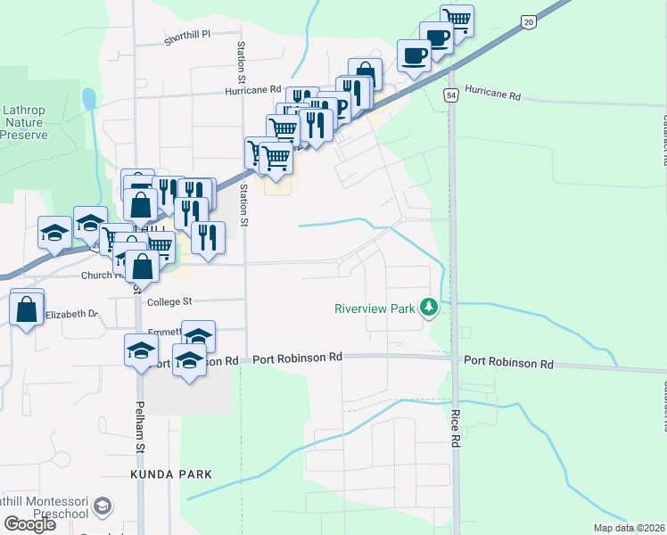 map of restaurants, bars, coffee shops, grocery stores, and more near 72 Summersides Boulevard in Welland