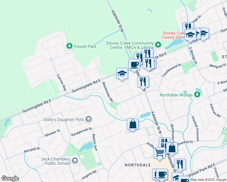 map of restaurants, bars, coffee shops, grocery stores, and more near 568 Kokanee Road in London