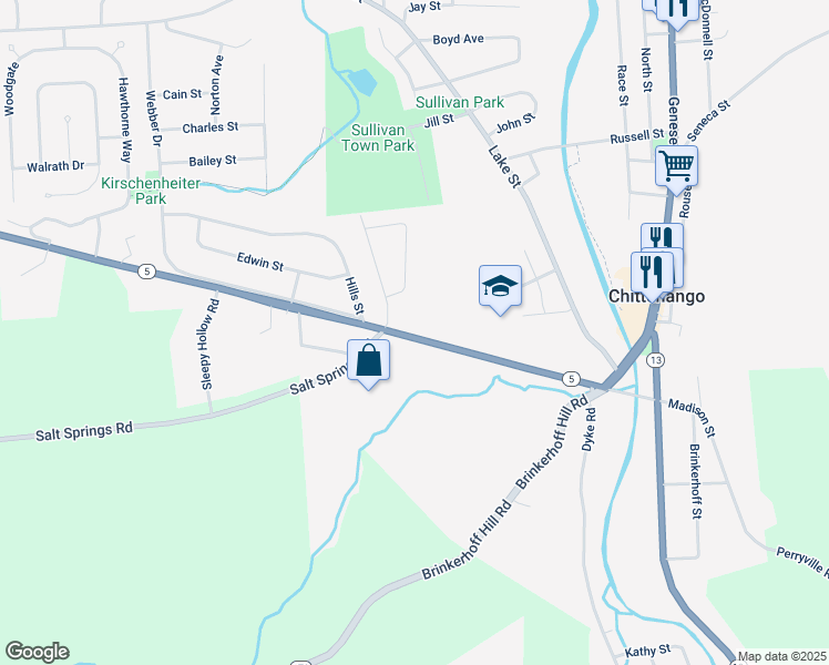 map of restaurants, bars, coffee shops, grocery stores, and more near 172 New York 5 in Chittenango