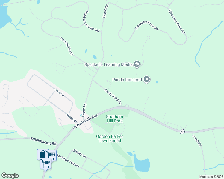 map of restaurants, bars, coffee shops, grocery stores, and more near 10 Sandy Point Road in Stratham