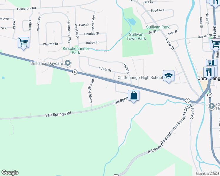 map of restaurants, bars, coffee shops, grocery stores, and more near 301 Genesee Street in Chittenango
