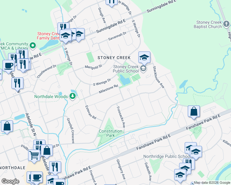 map of restaurants, bars, coffee shops, grocery stores, and more near 66 Balcarres Road in London