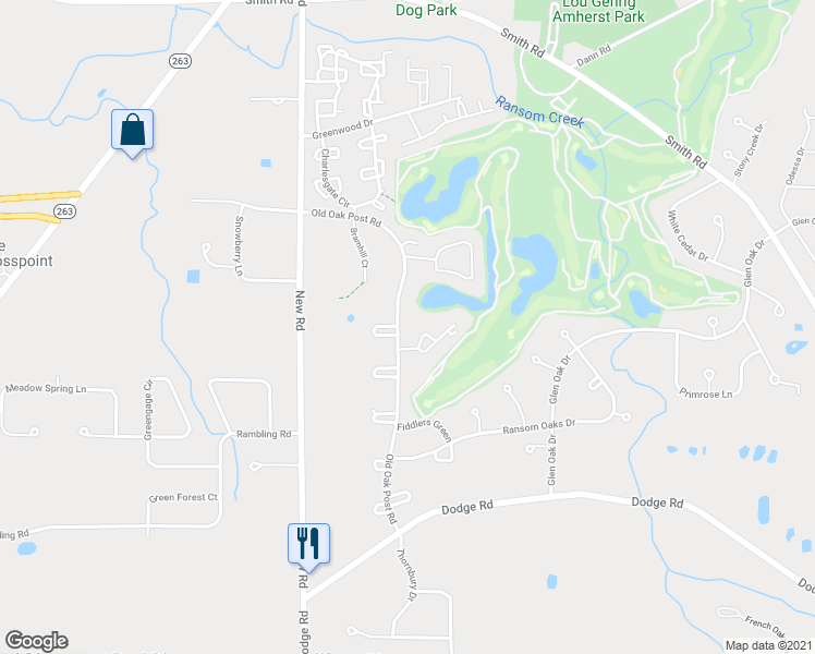 map of restaurants, bars, coffee shops, grocery stores, and more near 231 Old Oak Post Road in East Amherst