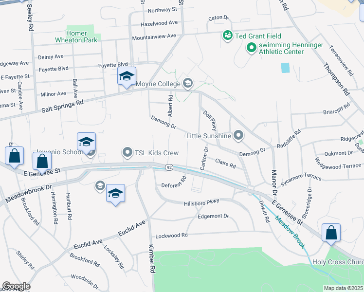 map of restaurants, bars, coffee shops, grocery stores, and more near 210 Deforest Rd in Syracuse
