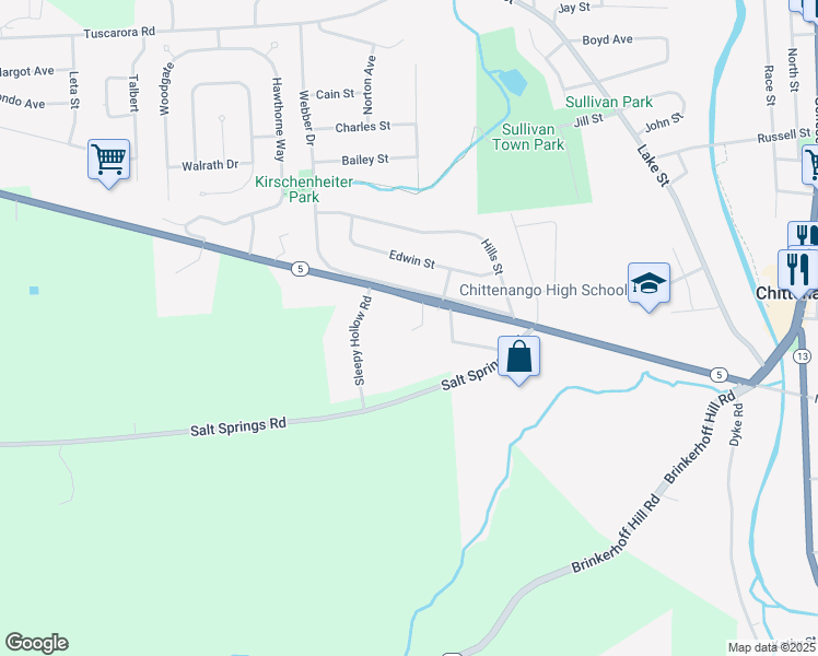 map of restaurants, bars, coffee shops, grocery stores, and more near 315 West Genesee Street in Chittenango