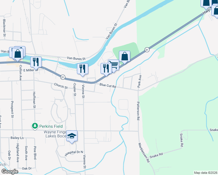 map of restaurants, bars, coffee shops, grocery stores, and more near 723 Blue Cut Road in Newark