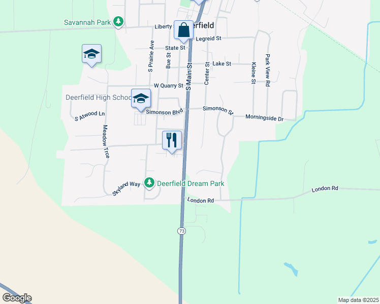 map of restaurants, bars, coffee shops, grocery stores, and more near 604 S Main St in Deerfield