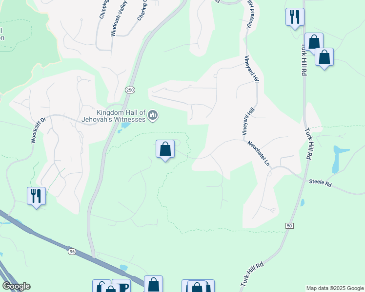 map of restaurants, bars, coffee shops, grocery stores, and more near 34 Neuchatel Lane in Fairport