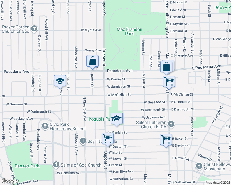 map of restaurants, bars, coffee shops, grocery stores, and more near 522 West McClellan Street in Flint