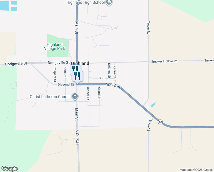 map of restaurants, bars, coffee shops, grocery stores, and more near 429 Spring Street in Highland