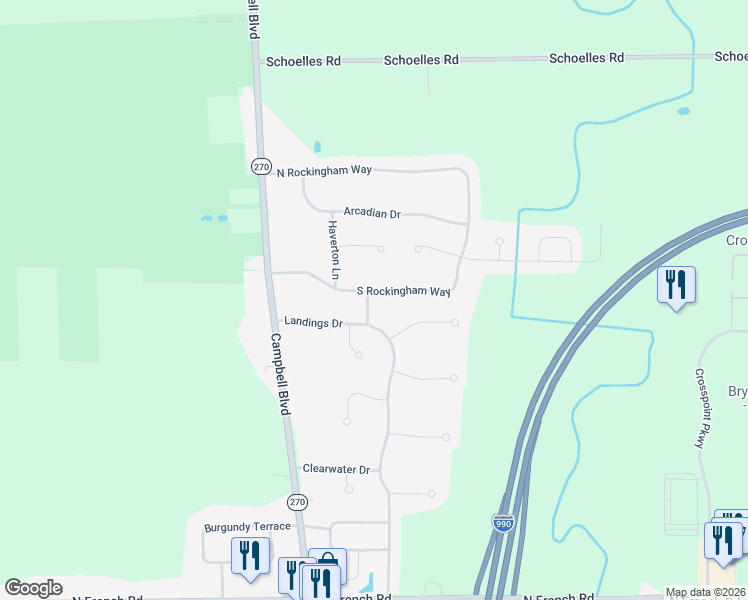 map of restaurants, bars, coffee shops, grocery stores, and more near 99 South Rockingham Way in Buffalo