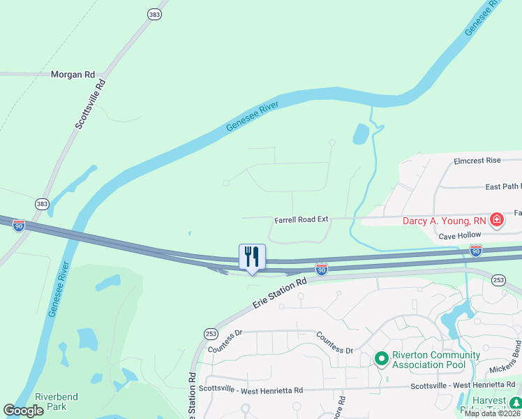 map of restaurants, bars, coffee shops, grocery stores, and more near 420 Farrell Road Extension in West Henrietta
