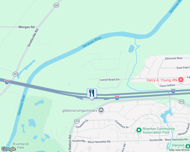 map of restaurants, bars, coffee shops, grocery stores, and more near 420 Farrell Road Extension in West Henrietta