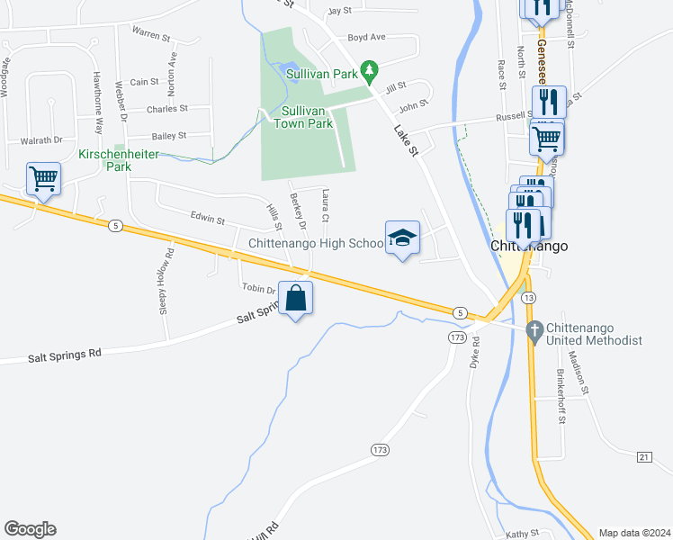 map of restaurants, bars, coffee shops, grocery stores, and more near 172 New York 5 in Chittenango