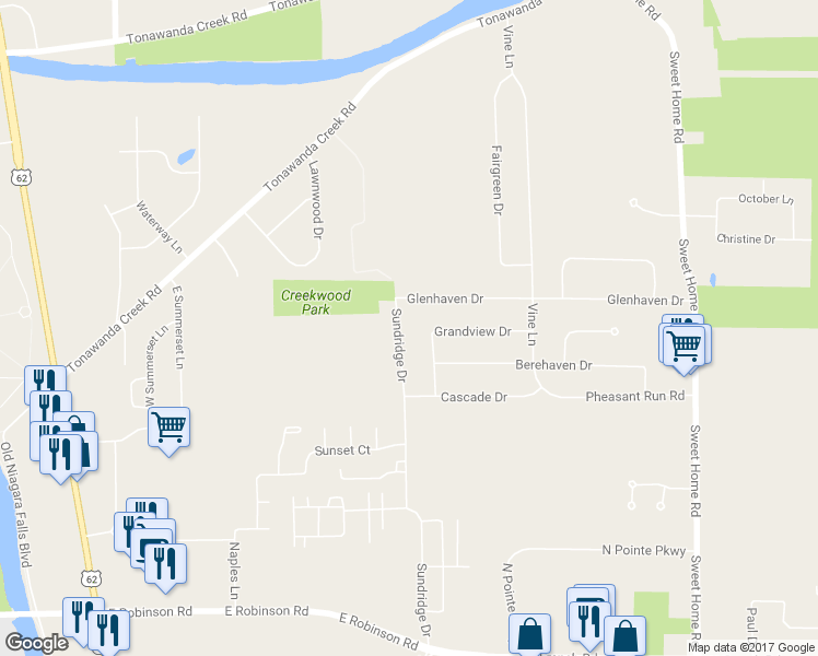 map of restaurants, bars, coffee shops, grocery stores, and more near 324 Sundridge Drive in Buffalo