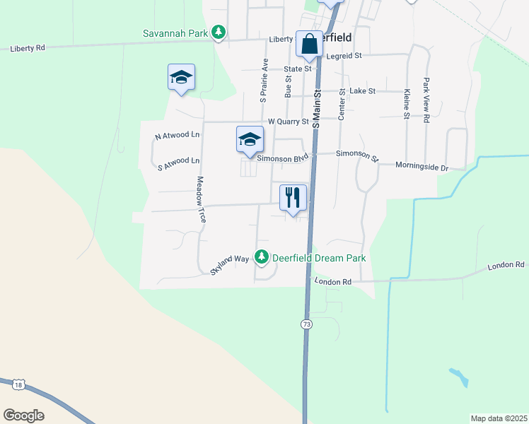 map of restaurants, bars, coffee shops, grocery stores, and more near 109 Washburn Road in Deerfield