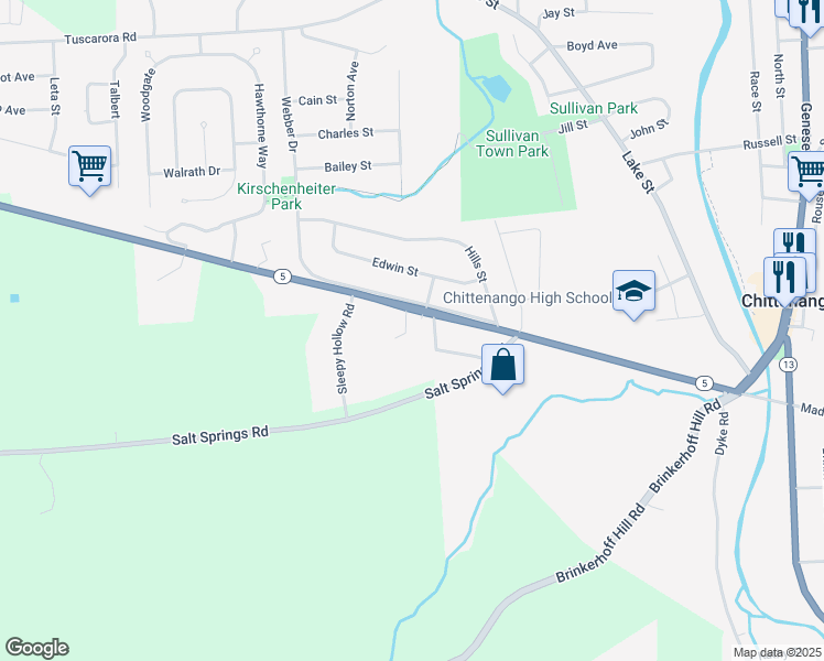 map of restaurants, bars, coffee shops, grocery stores, and more near 315 West Genesee Street in Chittenango
