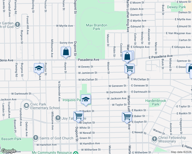 map of restaurants, bars, coffee shops, grocery stores, and more near 430 West McClellan Street in Flint