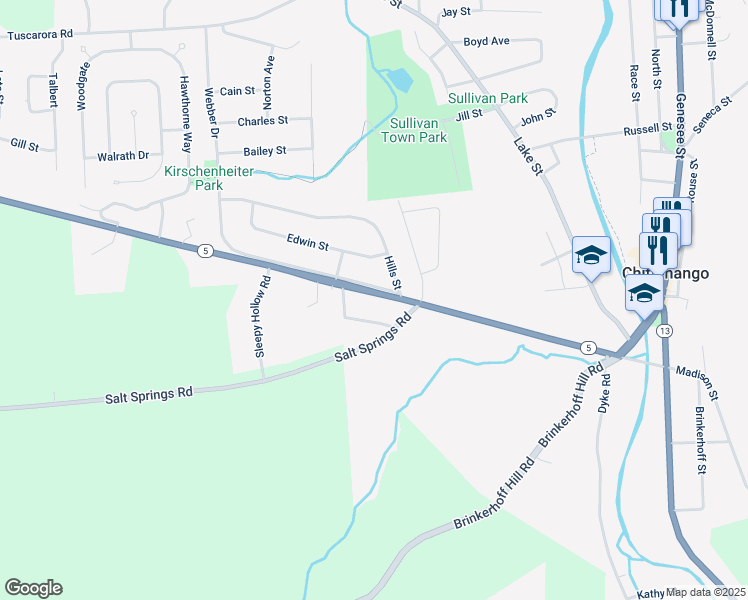 map of restaurants, bars, coffee shops, grocery stores, and more near 201 West Genesee Street in Chittenango