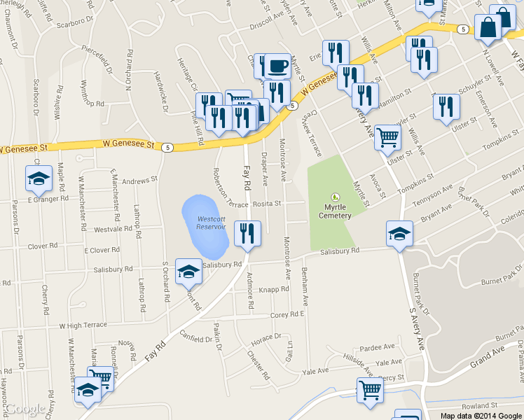 map of restaurants, bars, coffee shops, grocery stores, and more near 302 Draper Ave in Solvay