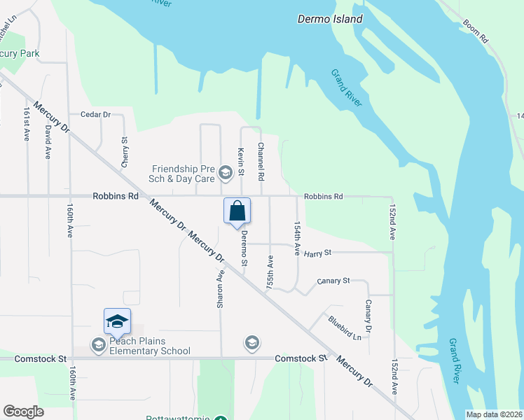 map of restaurants, bars, coffee shops, grocery stores, and more near 15161 155th Avenue in Grand Haven