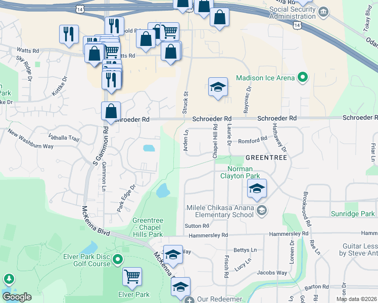 map of restaurants, bars, coffee shops, grocery stores, and more near 929 Arden Lane in Madison