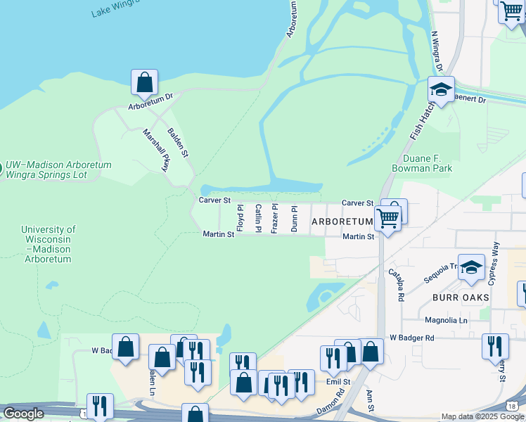 map of restaurants, bars, coffee shops, grocery stores, and more near 2013 Catlin Place in Madison