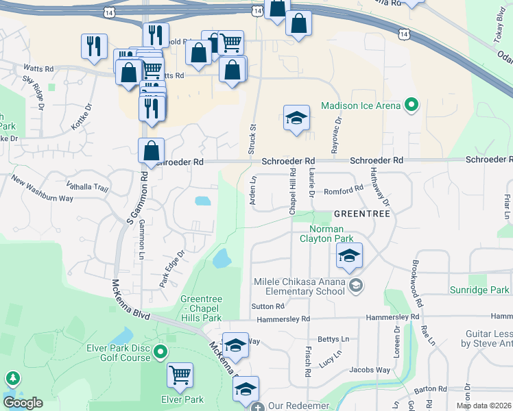 map of restaurants, bars, coffee shops, grocery stores, and more near 929 Arden Lane in Madison