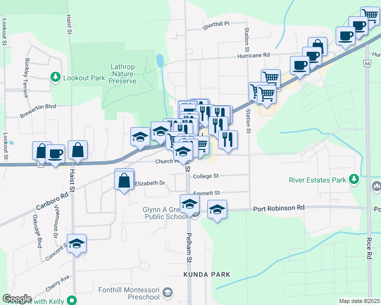 map of restaurants, bars, coffee shops, grocery stores, and more near 1961 Church Hill in Pelham
