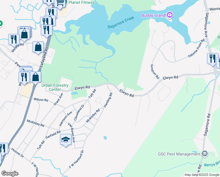 map of restaurants, bars, coffee shops, grocery stores, and more near 5 Harding Road in Portsmouth