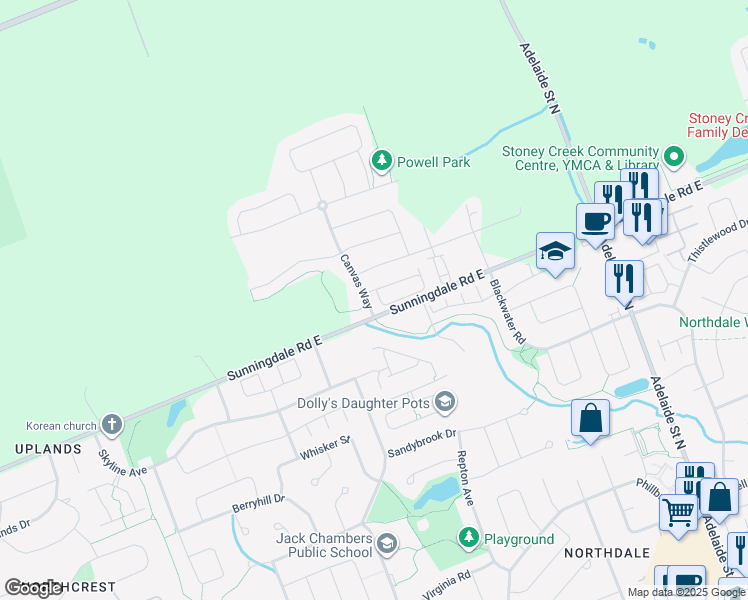 map of restaurants, bars, coffee shops, grocery stores, and more near 1820 Canvas Way in London